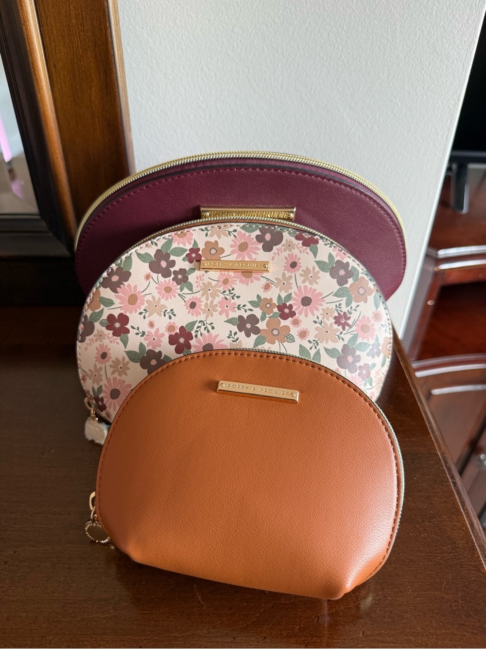 Poppy & Peonies Cosmetic Trio 3-Piece Pouch Set Fall Floral